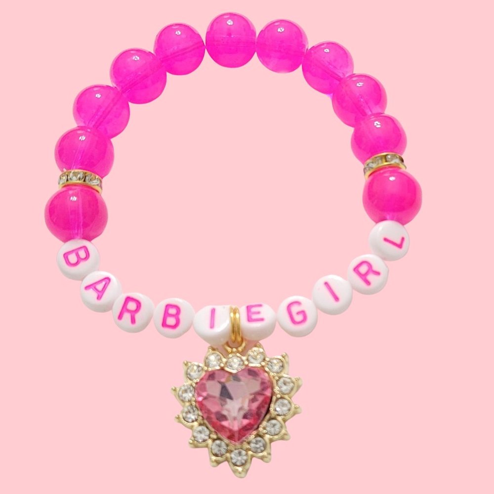 Barbie Girl Beaded Bracelet, Pink Bracelets, Stretchy, Halloween, Handmade Women